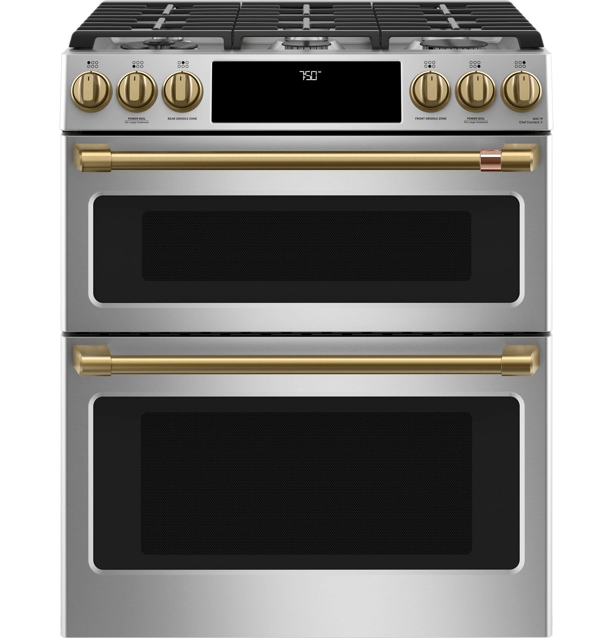 Caf(eback)(TM) 30" Smart Slide-In, Front-Control, Gas Double-Oven Range with Convection - (CGS750P2MS1)