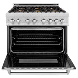 ZLINE 36 in. Professional Dual Fuel Range in DuraSnow Stainless Steel with Brass Burners and Reversible Griddle (RAS-SN-BR-GR-36) - (RASSNBRGR36)