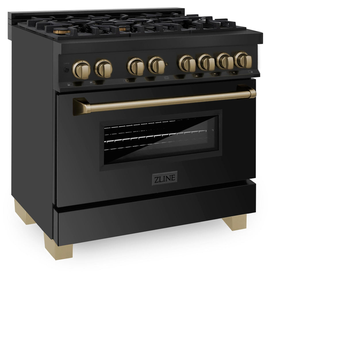 ZLINE Autograph Edition 36" 4.6 cu. ft. Dual Fuel Range with Gas Stove and Electric Oven in Black Stainless Steel with Accents (RABZ-36) [Color: Champagne Bronze] - (RABZ36CB)