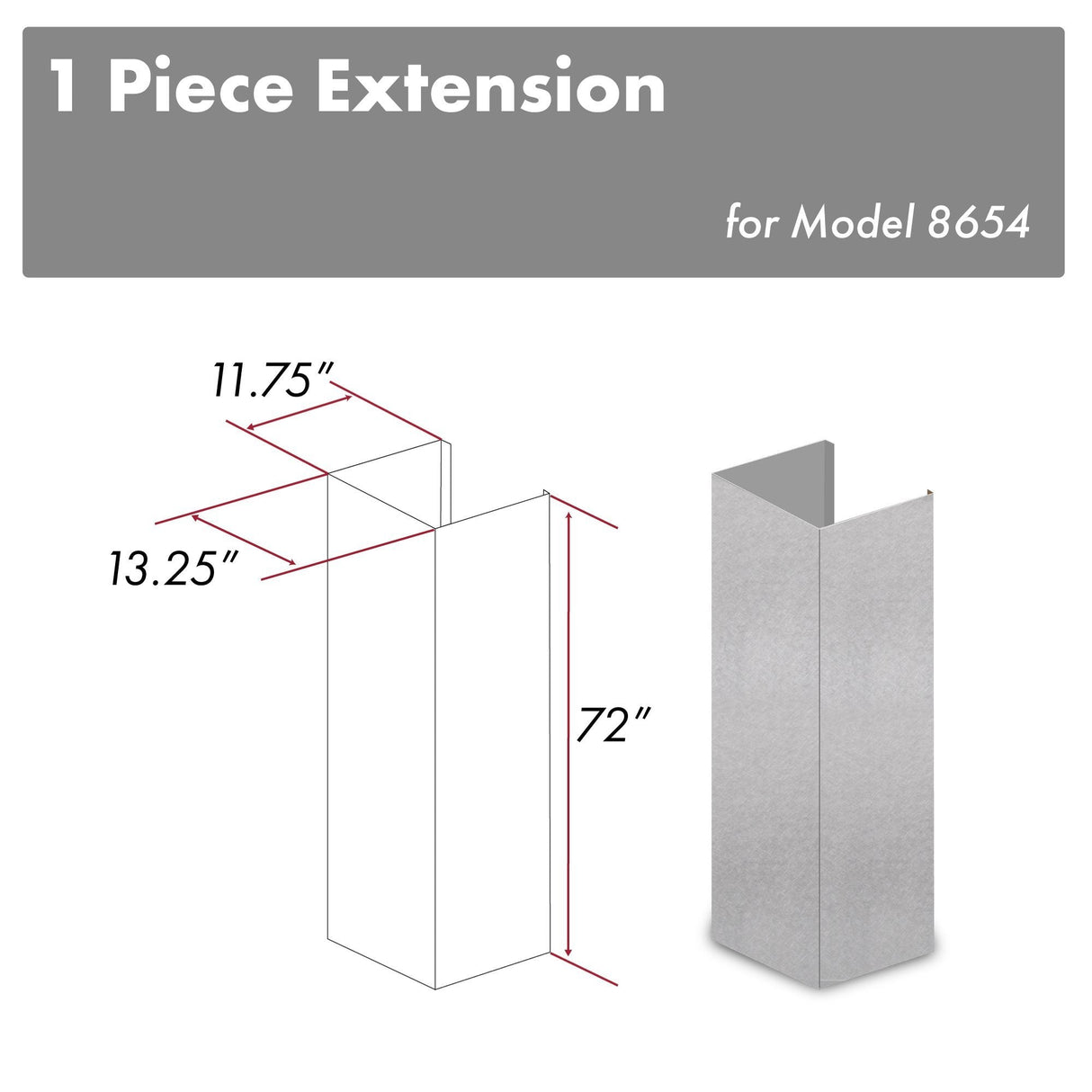 ZLINE 61" DuraSnow' Stainless Steel Extended Chimney and Crown (8654-E) - (8654E)