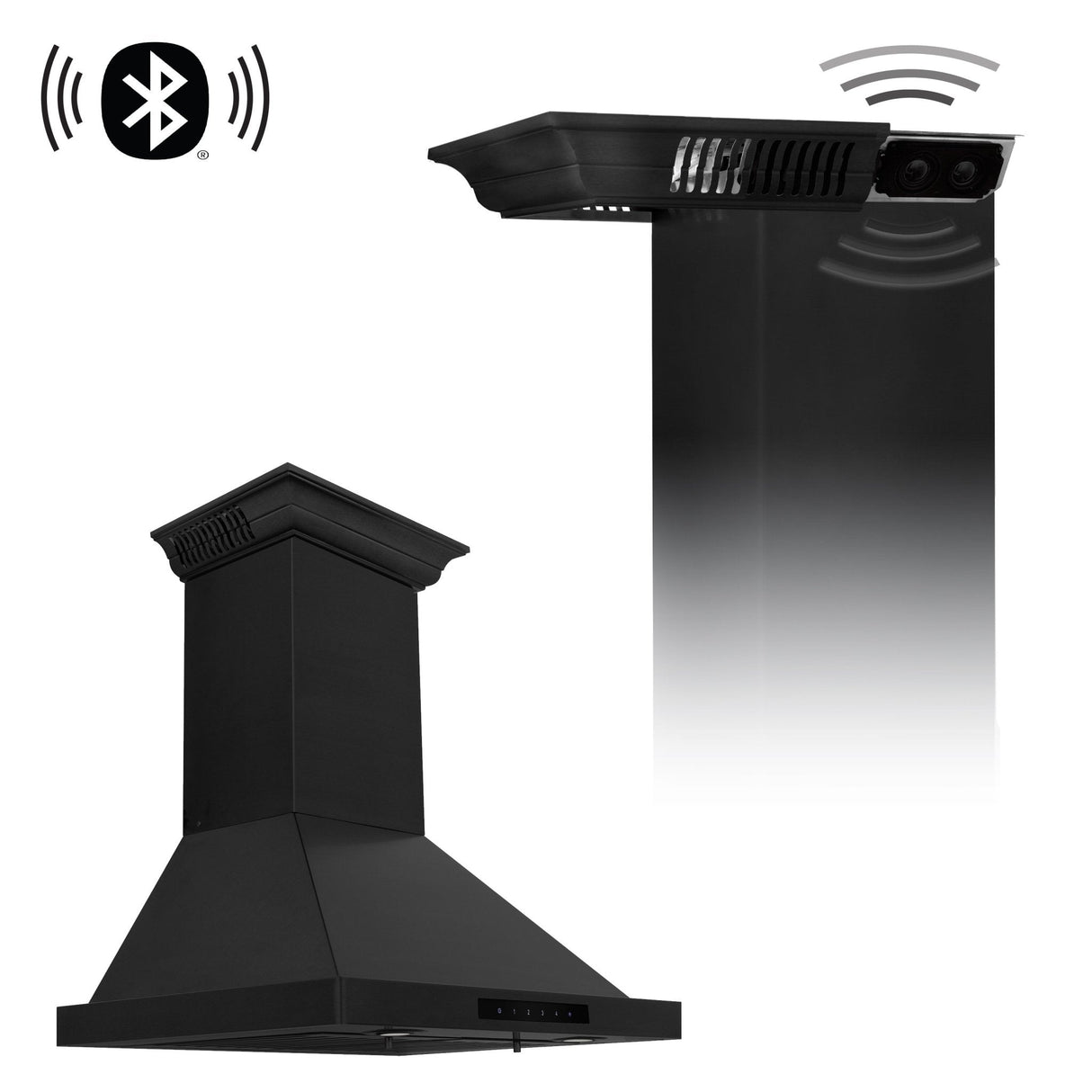 ZLINE Ducted Vent Wall Mount Range Hood in Black Stainless Steel with Built-in ZLINE CrownSound Bluetooth Speakers (BSKBNCRN-BT) - (BSKBNCRNBT24)