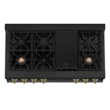 ZLINE Autograph Edition 48 in. Porcelain Rangetop with 7 Gas Burners in Black Stainless Steel and Champagne Bronze Accents (RTBZ-48-CB) [Color: Champagne Bronze] - (RTBZ48CB)