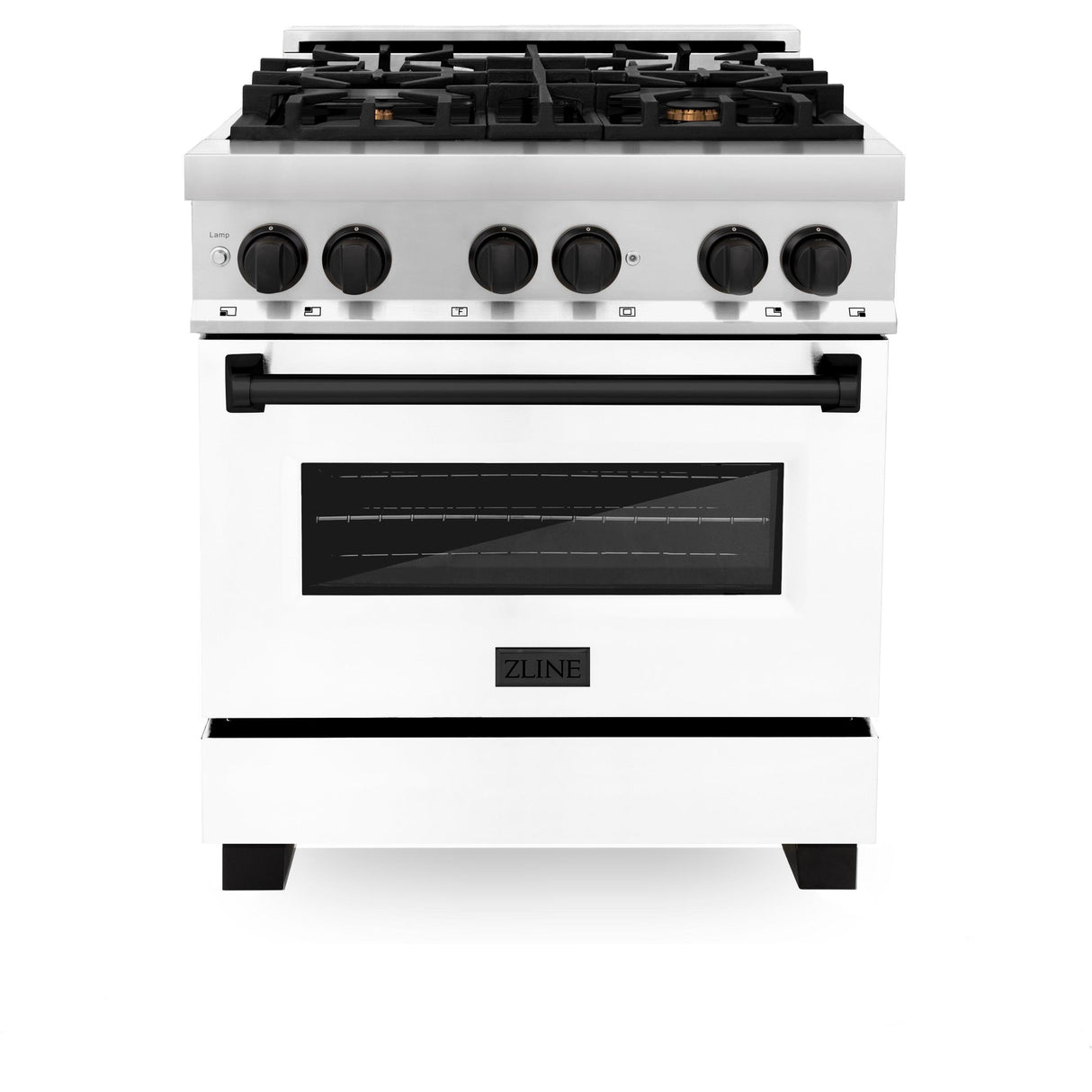 ZLINE Autograph Edition 30 in. 4.0 cu. ft. Dual Fuel Range with Gas Stove and Electric Oven in Stainless Steel with White Matte Door and Accents (RAZ-WM-30) [Color: Matte Black] - (RAZWM30MB)