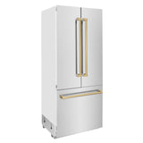 ZLINE 36" Autograph Edition 19.6 cu. ft. Built-in 2-Door Bottom Freezer Refrigerator with Internal Water and Ice Dispenser in Stainless Steel with Champagne Bronze Accents (RBIVZ-304-36-CB) - (RBIVZ30436CB)