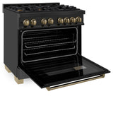 ZLINE Autograph Edition 36" 4.6 cu. ft. Dual Fuel Range with Gas Stove and Electric Oven in Black Stainless Steel with Accents (RABZ-36) [Color: Champagne Bronze] - (RABZ36CB)