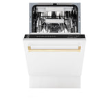 ZLINE Autograph Edition 18" Compact 3rd Rack Top Control Dishwasher in White Matte with Accent Handle, 51dBa (DWVZ-WM-18) [Color: Gold] - (DWVZWM18G)