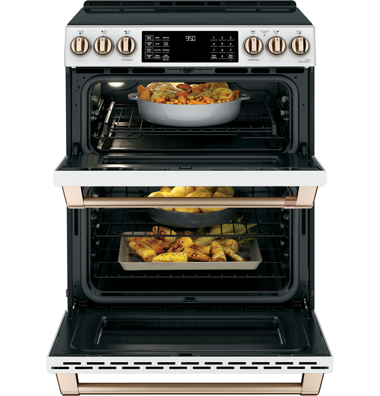 Caf(eback)(TM) 30" Smart Slide-In, Front-Control, Induction and Convection Double-Oven Range - (CHS950P4MW2)