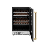 ZLINE 24" Autograph Edition Dual Zone 44-Bottle Wine Cooler in Stainless Steel with Wood Shelf and Champagne Bronze Accents (RWVZ-UD-24-CB) - (RWVZUD24CB)