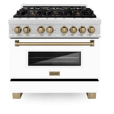 ZLINE Autograph Edition 36" 4.6 cu. ft. Dual Fuel Range with Gas Stove and Electric Oven in DuraSnow Stainless Steel with White Matte Door and Accents (RASZ-WM-36) [Color: Champagne Bronze] - (RASZWM36CB)