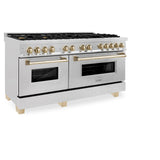 ZLINE Autograph Edition 60 in. 7.4 cu. ft. Dual Fuel Range with Gas Stove and Electric Oven in DuraSnow Stainless Steel with Accents (RASZ-SN-60) - (RASZSN60G)