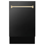 ZLINE Autograph Edition 18' Compact 3rd Rack Top Control Dishwasher in Black Stainless Steel with Accent Handle, 51dBa (DWVZ-BS-18) [Color: Gold] - (DWVZBS18G)