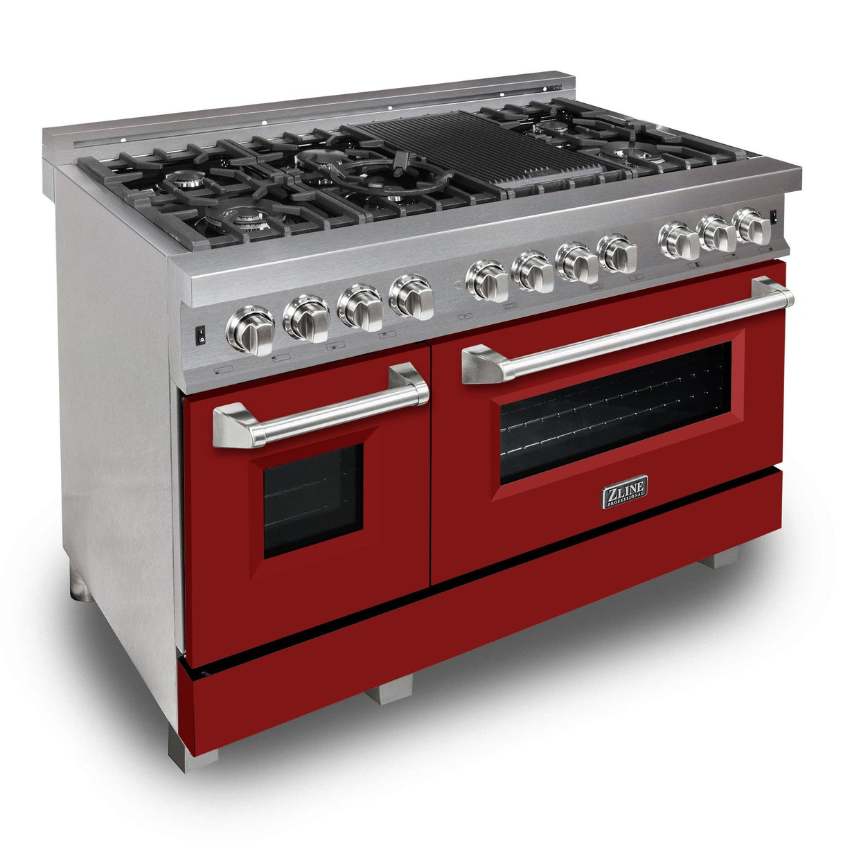 ZLINE 48 in. DuraSnow Stainless Steel 6.0 cu.ft. 7 Gas Burner/Electric Oven Range with Color Door Options (RAS-SN-48) [Color: Red Matte] - (RASRM48)