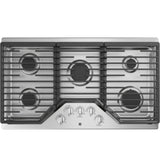 GE(R) 36" Built-In Gas Cooktop with 5 Burners and Dishwasher Safe Grates - (JGP5036SLSS)