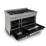 ZLINE 48 in. DuraSnow Stainless Steel 6.0 cu.ft. 7 Gas Burner/Electric Oven Range with Color Door Options (RAS-SN-48) [Color: Black Matte] - (RASBLM48)