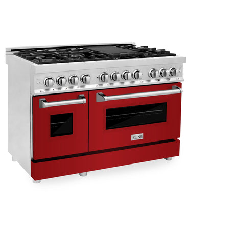 ZLINE 48 in. Dual Fuel Range with Gas Stove and Electric Oven in Stainless Steel (RA48) [Color: Red Gloss] - (RARG48)