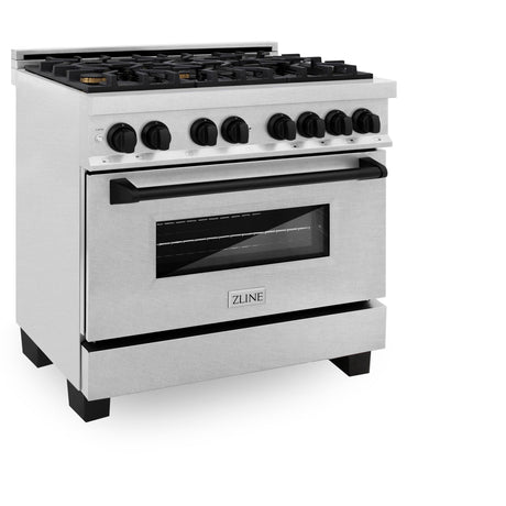 ZLINE Autograph Edition 36 in. 4.6 cu. ft. Dual Fuel Range with Gas Stove and Electric Oven in DuraSnow Stainless Steel with Accents (RASZ-SN-36) [Color: Matte Black] - (RASZSN36MB)