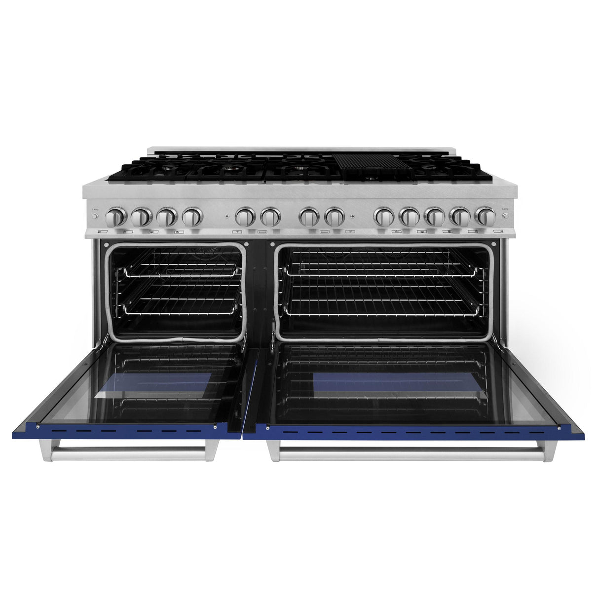 ZLINE 60 in. 7.4 cu. ft. Dual Fuel Range with Gas Stove and Electric Oven in DuraSnow Stainless Steel and Colored Door Options (RAS-60) [Color: DuraSnow Stainless Steel with Blue Matte Door] - (RASBM60)