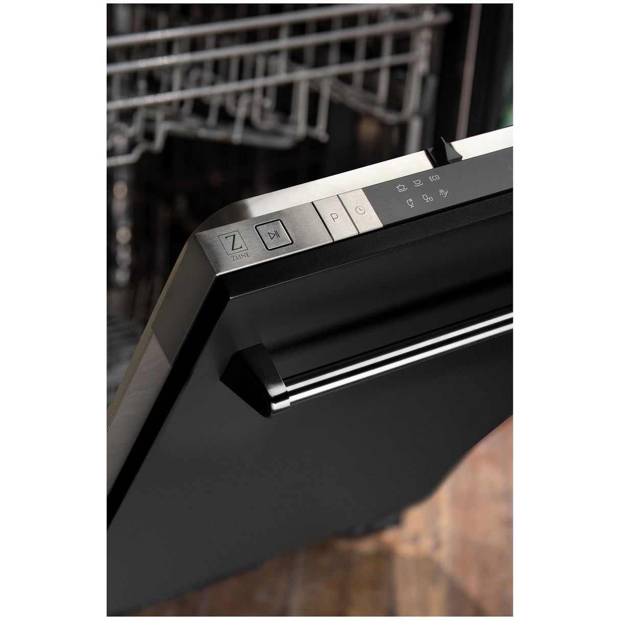 ZLINE 18 in. Compact Top Control Dishwasher with Stainless Steel Tub and Traditional Handle, 52dBa (DW-18) [Color: Black Matte] - (DWBLM18)