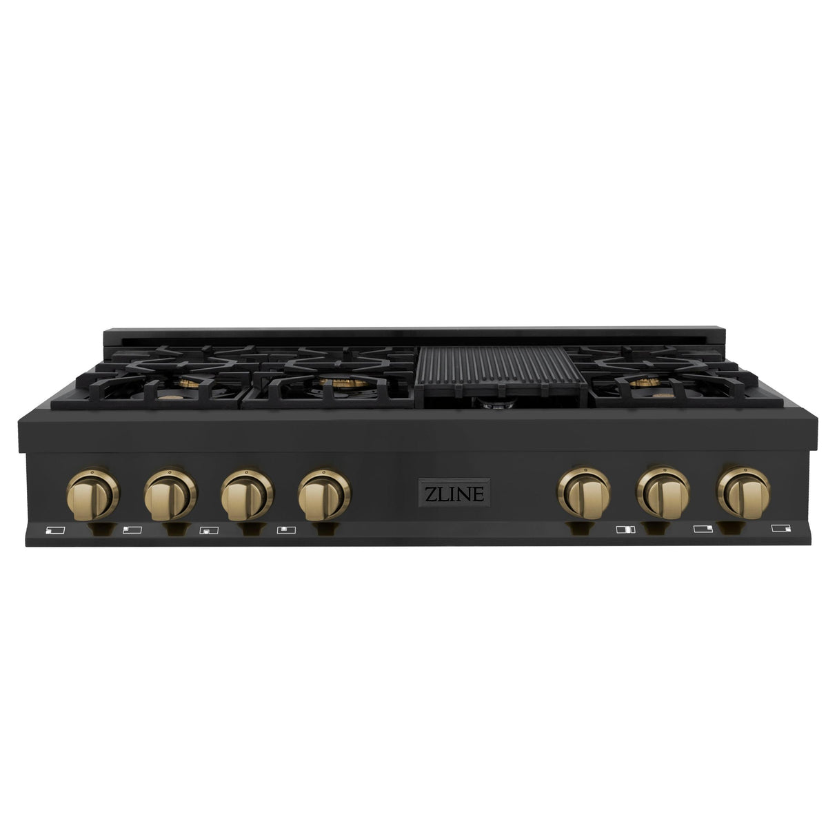 ZLINE Autograph Edition 48 in. Porcelain Rangetop with 7 Gas Burners in Black Stainless Steel and Champagne Bronze Accents (RTBZ-48-CB) [Color: Champagne Bronze] - (RTBZ48CB)