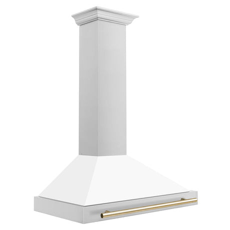 ZLINE 36 in. Autograph Edition Convertible Stainless Steel Range Hood with White Matte Shell (KB4STZ-WM36) [Color: Gold Accents] - (KB4STZWM36G)