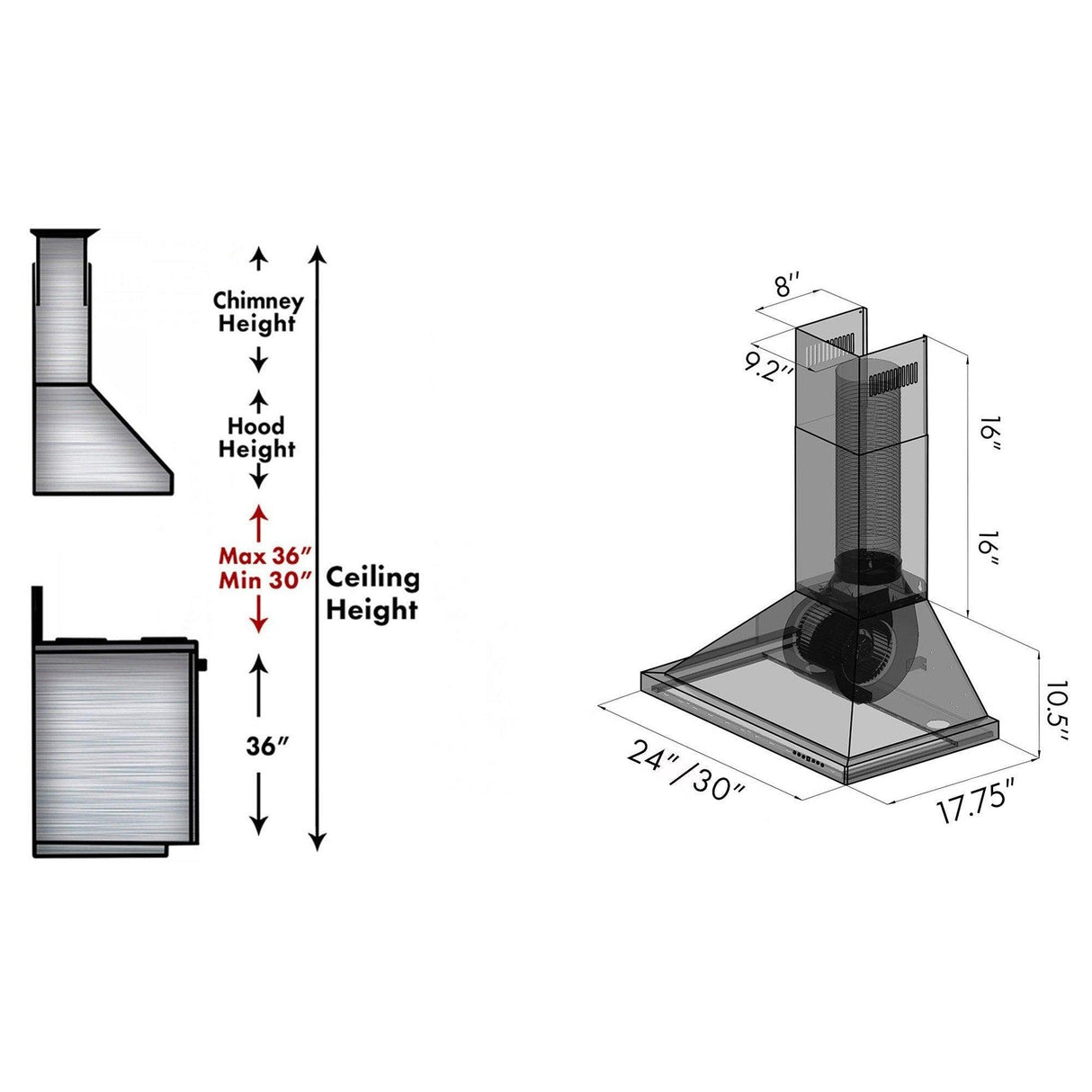 ZLINE Convertible Vent Wall Mount Range Hood in Stainless Steel (KB) - (KB42)