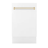 ZLINE Autograph Edition 18" Compact 3rd Rack Top Control Dishwasher in White Matte with Accent Handle, 51dBa (DWVZ-WM-18) [Color: Gold] - (DWVZWM18G)