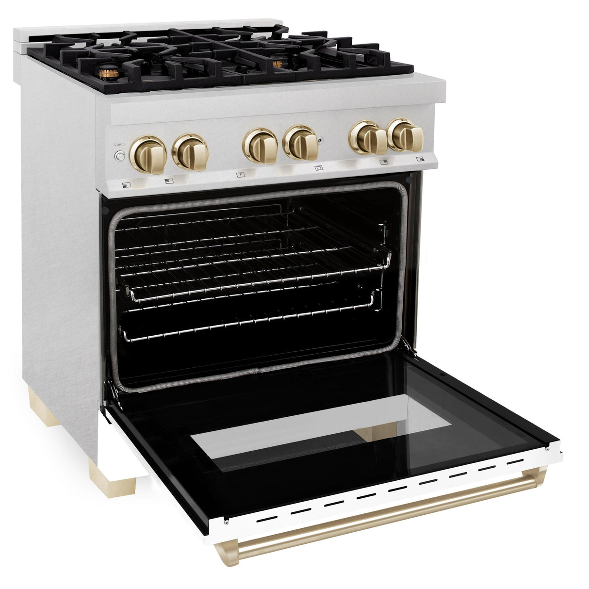 ZLINE Autograph Edition 30" 4.0 cu. ft. Dual Fuel Range with Gas Stove and Electric Oven in DuraSnow Stainless Steel with White Matte Door and Accents (RASZ-WM-30) [Color: Gold] - (RASZWM30G)