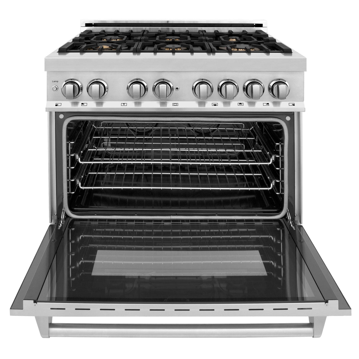 ZLINE 36 in. 4.6 cu. ft. Electric Oven and Gas Cooktop Dual Fuel Range with Griddle and Brass Burners in Stainless Steel (RA-BR-GR-36) - (RABRGR36)