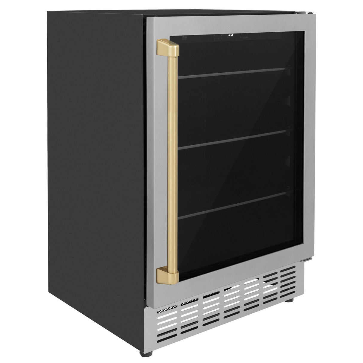 ZLINE 24" Autograph Edition 154 Can Beverage Cooler Fridge with Adjustable Shelves in Stainless Steel with Champagne Bronze Accents (RBVZ-US-24-CB) - (RBVZUS24CB)