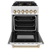 ZLINE Autograph Edition 24 in. 2.8 cu. ft. Dual Fuel Range with Gas Stove and Electric Oven in Stainless Steel with Accents (RAZ-24) [Color: Gold Accents] - (RAZ24G)