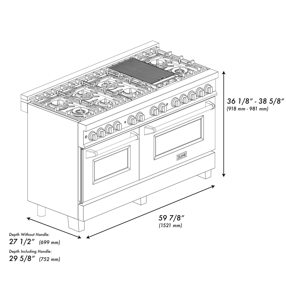 ZLINE 60 in. 7.4 cu. ft. Dual Fuel Range with Gas Stove and Electric Oven in Stainless Steel with Color Options (RA60) [Color: Blue Matte] - (RABM60)