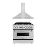 ZLINE 36 in. Kitchen Package with Stainless Steel Dual Fuel Range and Convertible Vent Range Hood (2KP-RARH36) - (2KPRARH36)