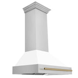 ZLINE 36 in. Autograph Edition Stainless Steel Range Hood with White Matte Shell and Accents (8654STZ-WM36) [Color: champagne bronze] - (8654STZWM36CB)