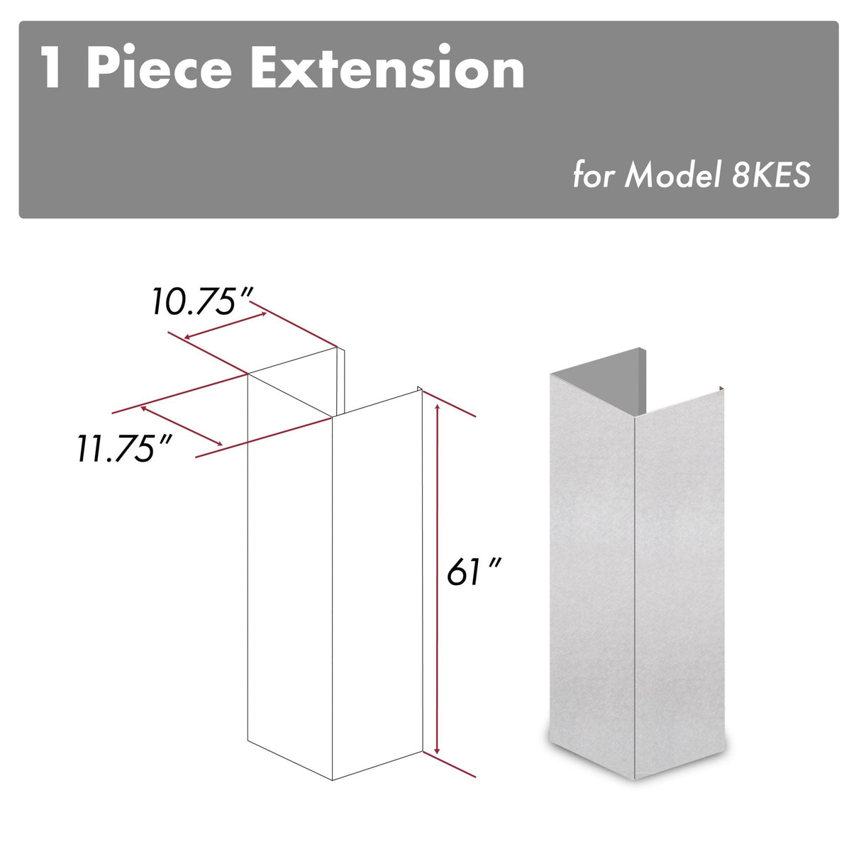 ZLINE 61 in. DuraSnow Stainless Steel Chimney Extension for Ceilings up to 12.5 ft. (8KES-E) - (8KESE)