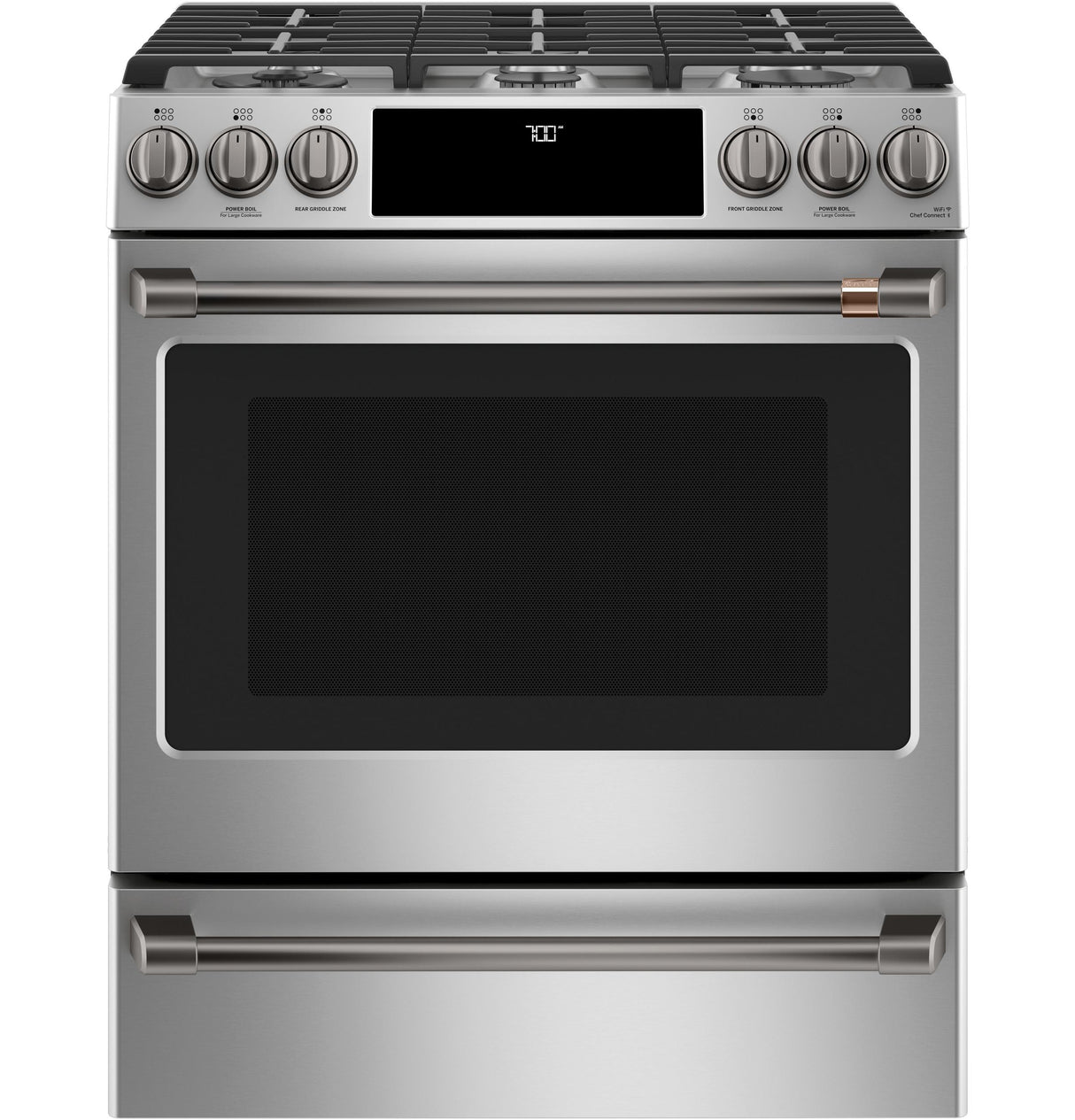 Caf(eback)(TM) 30" Smart Slide-In, Front-Control, Gas Range with Convection Oven - (CGS700P2MS1)