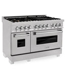 ZLINE 48 in. DuraSnow Stainless Steel 6.0 cu.ft. 7 Gas Burner/Electric Oven Range with Color Door Options (RAS-SN-48) [Color: DuraSnow Stainless Steel with Brass Burners] - (RASSNBR48)