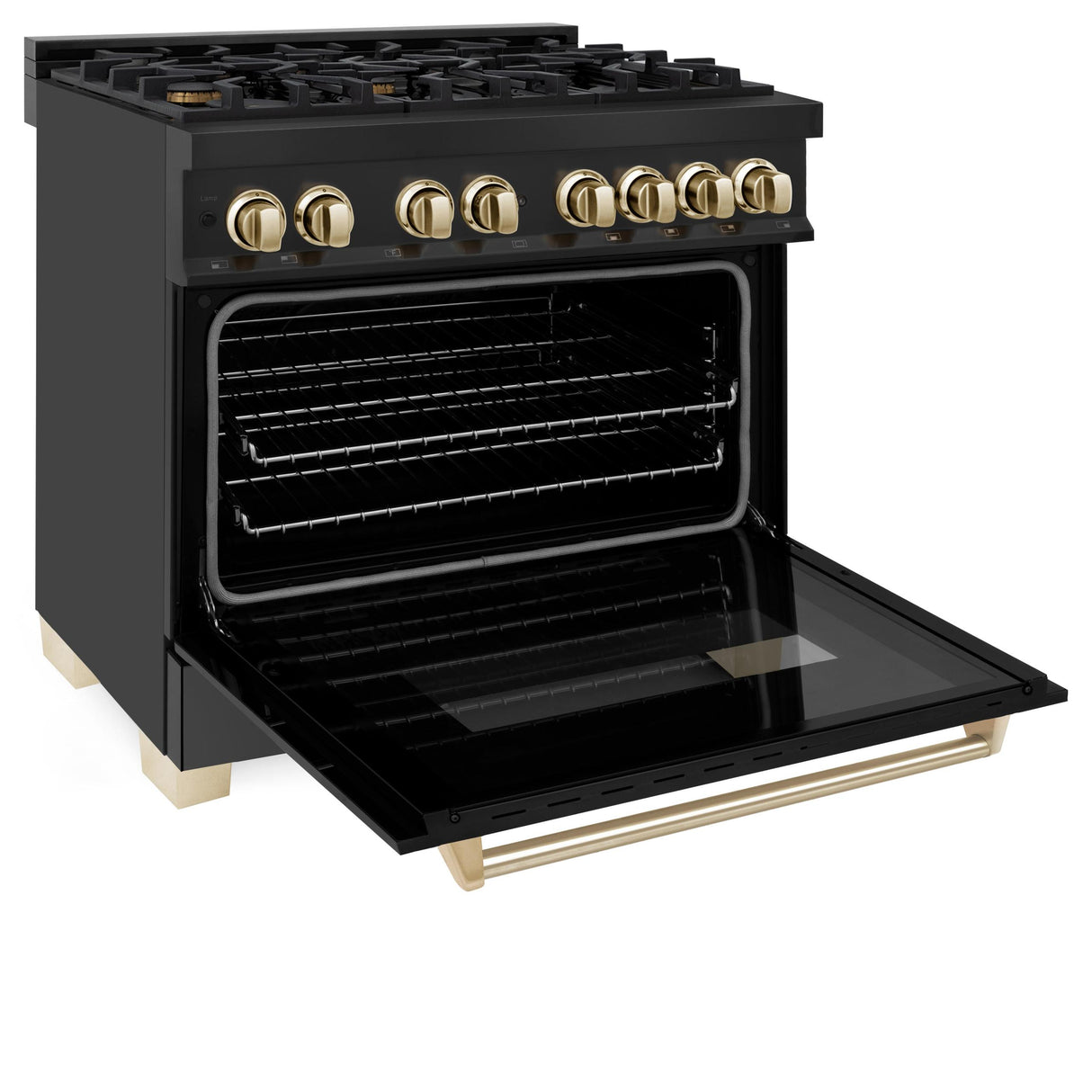 ZLINE Autograph Edition 36" 4.6 cu. ft. Dual Fuel Range with Gas Stove and Electric Oven in Black Stainless Steel with Accents (RABZ-36) [Color: Gold] - (RABZ36G)