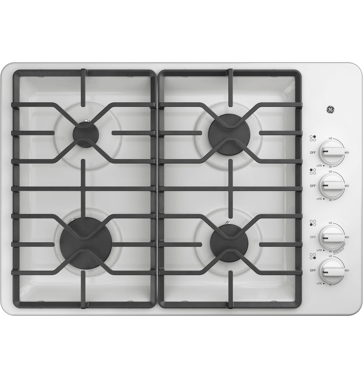 GE(R) 30" Built-In Gas Cooktop with Dishwasher-Safe Grates - (JGP3030DLWW)