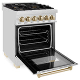 ZLINE Autograph Edition 24 in. 2.8 cu. ft. Dual Fuel Range with Gas Stove and Electric Oven in Stainless Steel with Accents (RAZ-24) [Color: Gold Accents] - (RAZ24G)