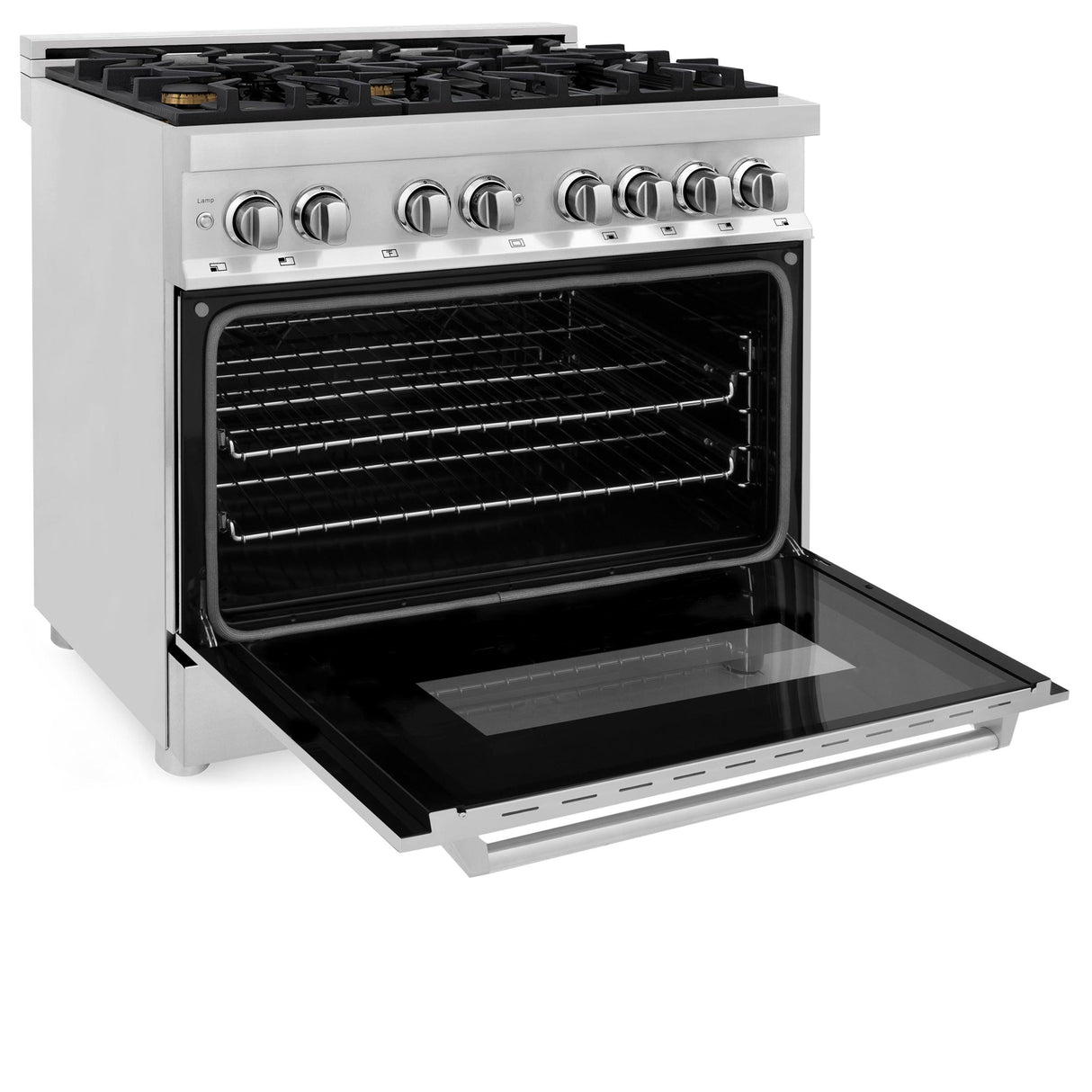 ZLINE 36 in. Dual Fuel Range with Gas Stove and Electric Oven in Stainless Steel (RA36) [Color: Stainless Steel with Brass Burners] - (RABR36)