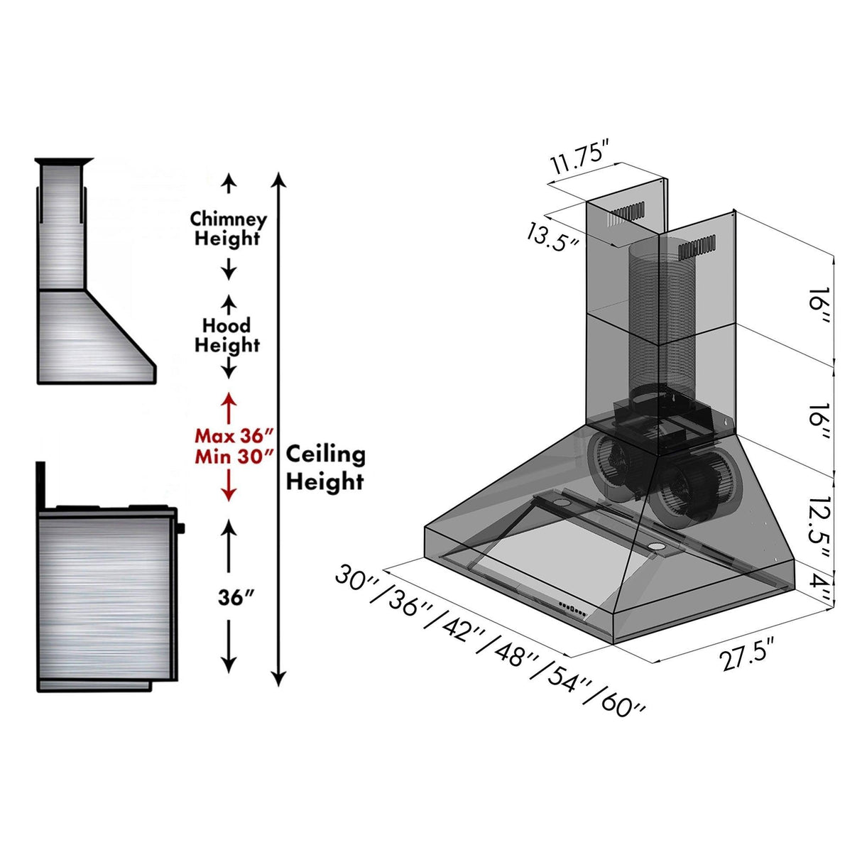 ZLINE Wall Mount Range Hood in Stainless Steel - Includes Remote Blower 400/700CFM Options (697-RD/RS) - (697RD36)