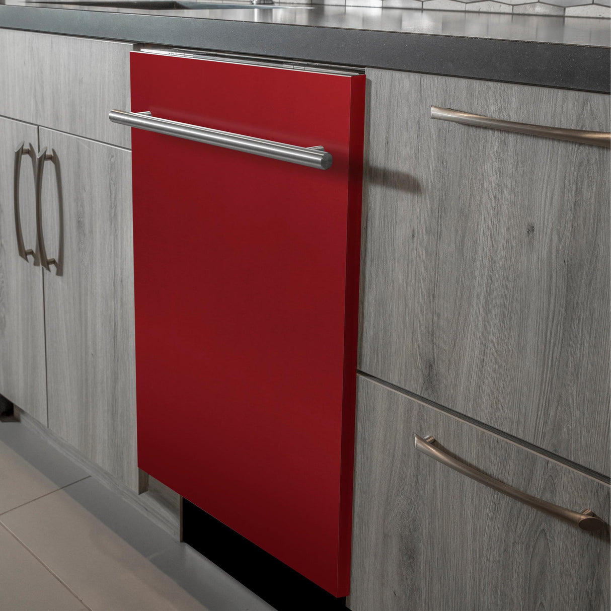 ZLINE 24 in. Top Control Dishwasher with Stainless Steel Tub and Modern Style Handle, 52dBa (DW-24) [Color: Red Gloss] - (DWRGH24)