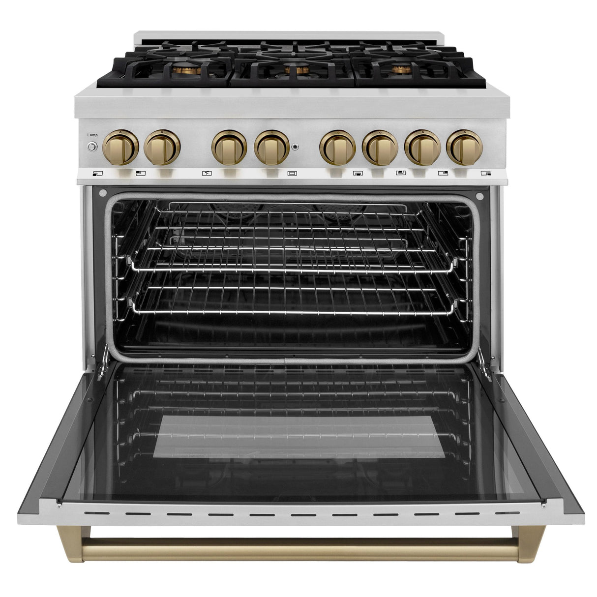 ZLINE Autograph Edition 36" 4.6 cu. ft. Dual Fuel Range with Gas Stove and Electric Oven in Stainless Steel with Accents (RAZ-36) [Color: Champagne Bronze] - (RAZ36CB)