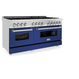 ZLINE 60 in. 7.4 cu. ft. Dual Fuel Range with Gas Stove and Electric Oven in Stainless Steel with Color Options (RA60) [Color: Blue Matte] - (RABM60)