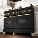 ZLINE Autograph Edition 60" 7.4 cu. ft. Dual Fuel Range with Gas Stove and Electric Oven in Black Stainless Steel with Accents (RABZ-60) [Color: Champagne Bronze] - (RABZ60CB)