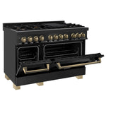 ZLINE Autograph Edition 48" 6.0 cu. ft. Dual Fuel Range with Gas Stove and Electric Oven in Black Stainless Steel with Accents (RABZ-48) [Color: Champagne Bronze] - (RABZ48CB)