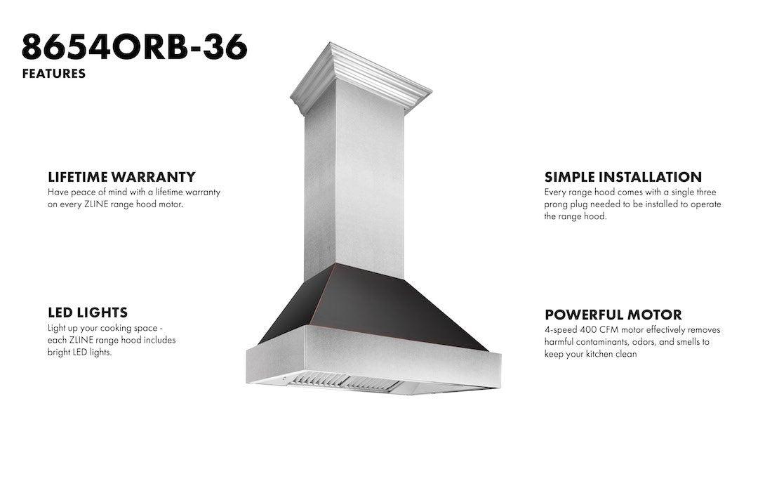 ZLINE Ducted DuraSnow Stainless Steel Range Hood with Oil Rubbed Bronze Shell (8654ORB) - (8654ORB30)