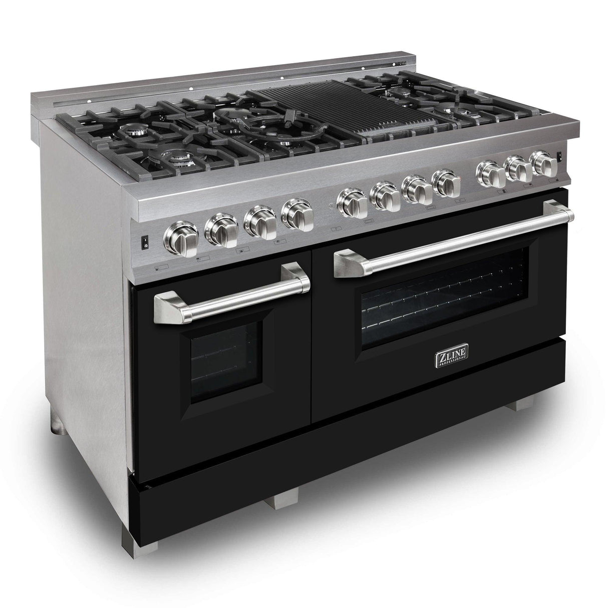 ZLINE 48 in. DuraSnow Stainless Steel 6.0 cu.ft. 7 Gas Burner/Electric Oven Range with Color Door Options (RAS-SN-48) [Color: Black Matte] - (RASBLM48)