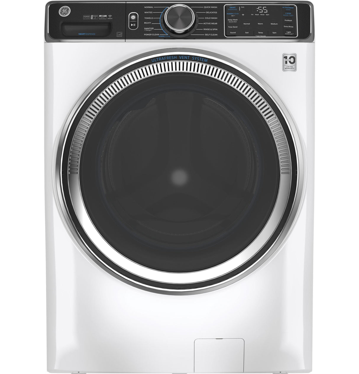 GE(R) ENERGY STAR(R) 5.0 cu. ft. Capacity Smart Front Load Steam Washer with SmartDispense(TM) UltraFresh Vent System with OdorBlock(TM) and Sanitize + Allergen - (GFW850SSNWW)