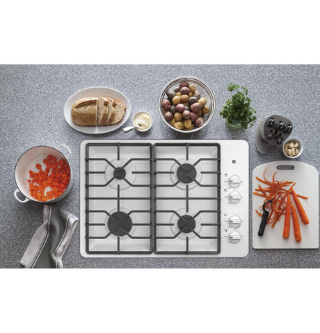 GE(R) 30" Built-In Gas Cooktop with Dishwasher-Safe Grates - (JGP3030DLWW)